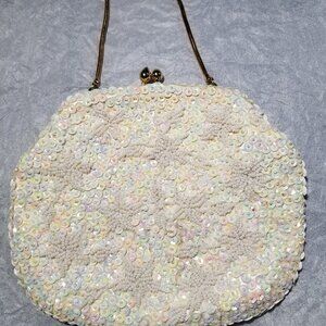 Vintage White Beaded Clutch Evening Handbag